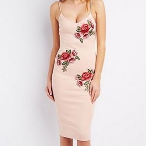 Bodycon Rose embroidered blush midi dress